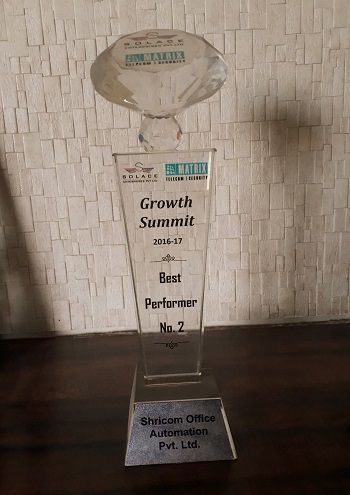 Best Performer No. 2 Award by Solace Enterprises year 2015-16 & 2016-17