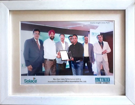 Best Performer No. 2 Award by Solace Enterprises year 2018 -19